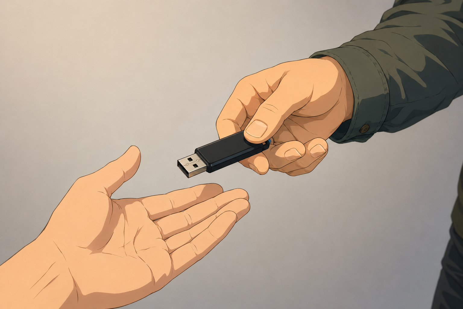 Illustration representing a working system being handed over